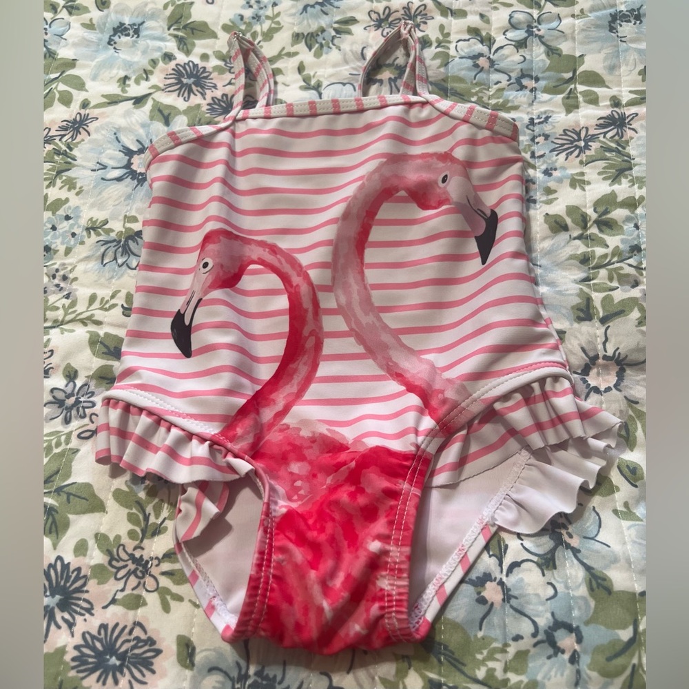Pink Flamingo Striped Swimsuit Baby Girl SHEIN Swimsuit Size (12-24m)